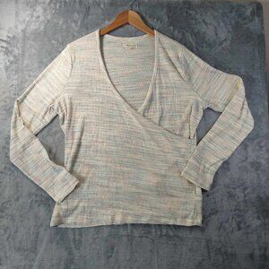 Madewell Pastel Striped Ribbed V-Neck Sweater - Cream, Blue, Pink